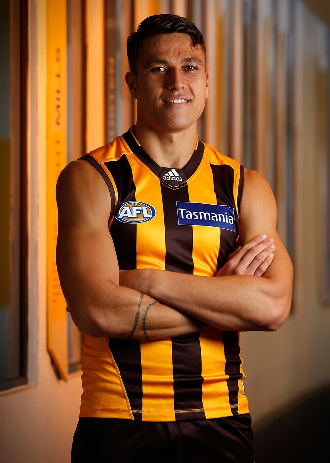AFL 2016 Portraits - Hawthorn MELBOURNE, AUSTRALIA - FEBRUARY 02: Shem-Kalvin Tatupu of the Hawks poses for a portrait during the Hawthorn Hawks official team photo day at the Ricoh Centre in Melbourne, Australia on February 02, 2016. (Photo by Adam Trafford/AFL Media)